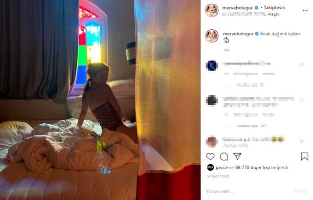 "Bırak Dağınık Kalsın" Diyen Merve Boluğur, Yatak Pozunu Paylaştı